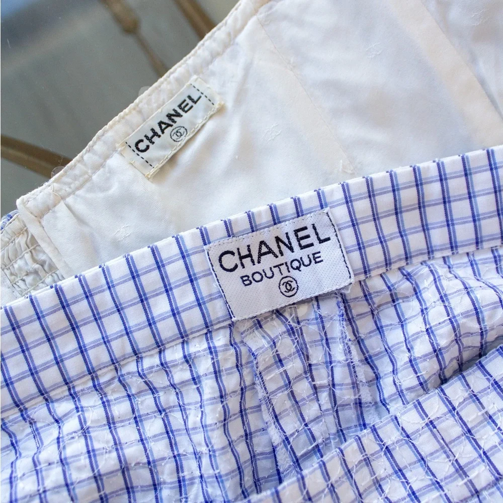 Rare Chanel Vintage Cruise 1995 Blue Gingham Bustier Shorts Camellia 95C Set - Picture 7 of 15